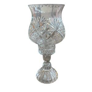 Vintage Hand Cut Lead Crystal 2 Piece Hurricane‎ Candleholder